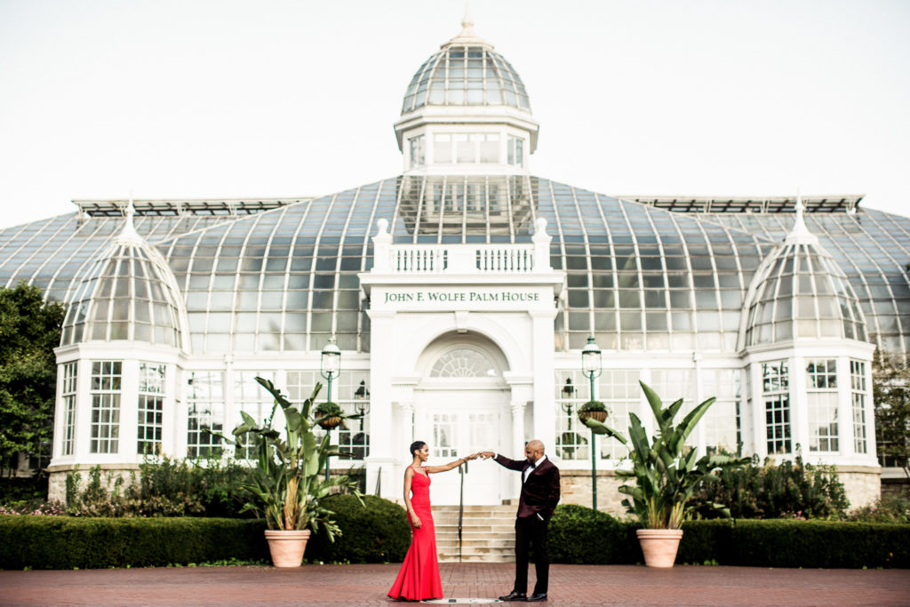 A couple practicing their ballroom dancing skills at Franklin Park Conservatory.