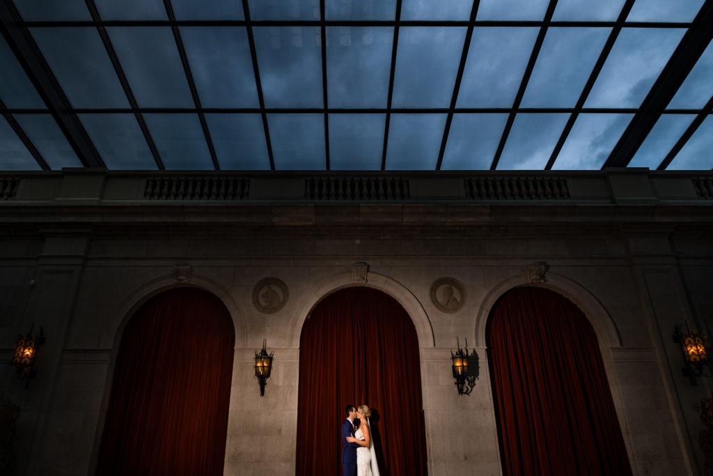 Bride and groom at the Columbus museum of art in the derby court.